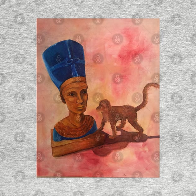 Nefertiti Bust with Monkey Toy Painting by kuallidesigns